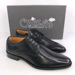 Carlos Santana Mens Power Print Lace-up Oxford Leather Black Dress Shoes 7D